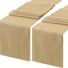 Local Warehouse-12Pack Natural Burlap Table Runners, 12x108Inch Rustic Jute Table Runner And Placemats Bulk For Western Wedding Table Decorations, Farmhouse Style Party, Thanksgiving, Kitchen Coffee Table Decor Cover - Khaki - View 1