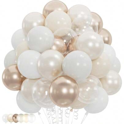 20/40pcs Matte White, Pearl White, Transparent And Metallic Champagne Gold Balloons, White Theme Balloon Set, Suitable For Birthday Gifts, Birthday Parties, Wedding Decorations, Graduation, School Season, Engagement, Bridal Shower, Balloon Arrangements, Balloon Parties, Photo Props, And Decorations