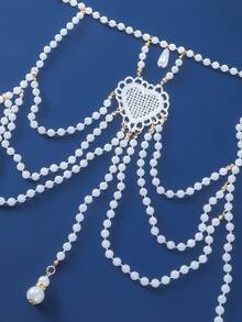 1 pieza Elegante y lujosa cadena de Body con borla de perlas falsas, collar multicapa, adecuado para ocasiones diarias y de fiesta, regalo de San Valentín/Navidad, accesorio perfecto para vacaciones en Maldivas, para todo el año