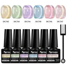 MEET ACROSS 7PCS 7ml Light Flow Colored Cat Magnetic Gel Nail Polish Blue Green Gold Pink Purple Sparkle Glitter Gel Varnis Semi Permanent Gel For Summer Manicure DIY Nail Supplies
