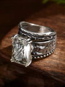 1pc Vintage Bohemian Style Silver Color Ring For Women, Engagement/Wedding/Promise Ring For Daily Wear