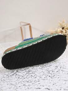 2025 Spring/Summer New Fashion Women Slides, Double Buckle, Rhinestone Decor, Soft Thick Bottom, Suitable For Home, Indoor, Outdoor, Beach, Random Floral Pattern