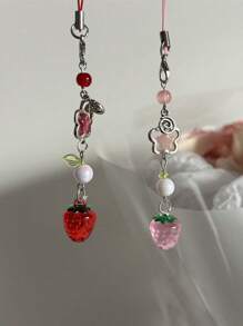 1pc Cute Strawberry Phone Lanyard Charm, Pink Fruit Fashion Keychain Phone Accessory, Girly Style Phone Case Pendant Gifts For Mother, Family, Friends, Birthday, Holiday Phone Charm, Phone Chain