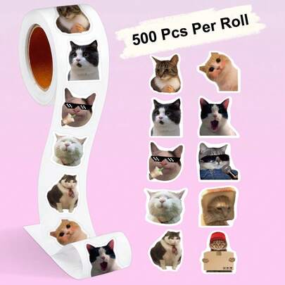 500pcs/Roll Cute Cartoon Cat Stickers, Reward Stickers, Stationery Stickers, Gift Decorative Labels,School Supplies,Back To School