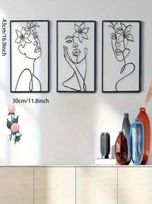 Set de 3 piezas de arte de pared de plantas y metal negro - Decoración moderna para el hogar, acentos festivos, arte de pared elegante