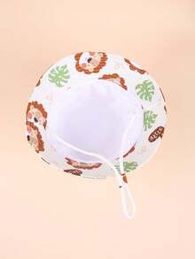1pc Children Cartoon Lion Pattern Bucket Hat, Unisex Infant/Toddler Sun Protection Hat For Outdoor Activities, Beach, Daily Wear - White - View 6