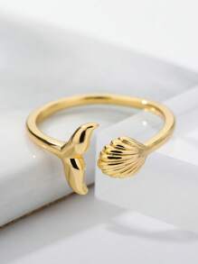 Gold Shell Ring Beach Themed Adjustable Rings; Ocean Inspired Jewelry; Starfish & Seashell Rings; Boho Summer Gift For Women