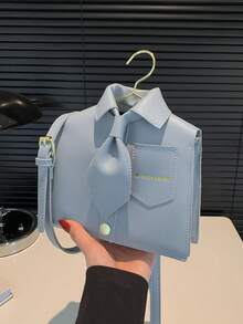 Quirky Collar Shape Women Shoulder Bag, Black Flap Fashion Crossbody Bag, Phone Pouch, Interesting Gift - Baby Blue - View 3