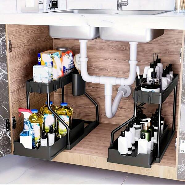 Caja de almacenamiento extraíble de doble capa, de gran capacidad, ideal para cocina y baño. Cajones esenciales para almacenamiento de utensilios de cocina, decoración del hogar. Adecuado para cocina, restaurante, fiestas, campamentos, reuniones. Regalo ideal para amigos y familiares.