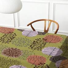 1pc Floral & Geometric Pattern Printed Tablecloth, Polyester Modern Style Waterproof Rectangular/Round Digitally Printed Tablecloth Suitable For Living Room, Home, Outdoor Dining Table, Small Round Table