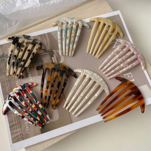 2025 New Creative Retro 5-Tooth Acetate Hair Claw Clip, Simple Fashionable Leopard Print Contrast Color Elegant Sweet Hanfu Women Bun Clips, High-End Hair Accessories
