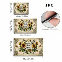 1pc Home Decor, Farmhouse Sunflower And Bee Print Floor Mat, Suitable As Drying Mat, Coaster For Entryway, Living Room, Bedroom, Bathroom, Kitchen And Laundry Room, Machine Washable, Spring Decor