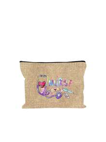 Polychrome Makeup Bag With Creative Patterns Related To The Nurse Theme, A Storage Bag With The Letter "Nurse", Which Can Store Medical , A Multifunctional Beauty Bag,Handbag, Coin Purse, Miscellaneous Storage, Medication Classification