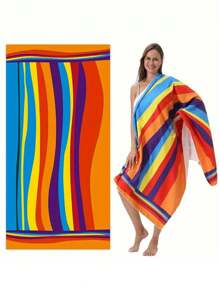 1 buc. Prosop de plajă cu dungi curcubeu - Prosop extra mare 100% microfibră, cu uscare rapidă, pentru adulți, ușor și rezistent la nisip, perfect pentru călătorii, înot și camping, decor de baie pentru vacanță de vară, articole esențiale pentru plajă