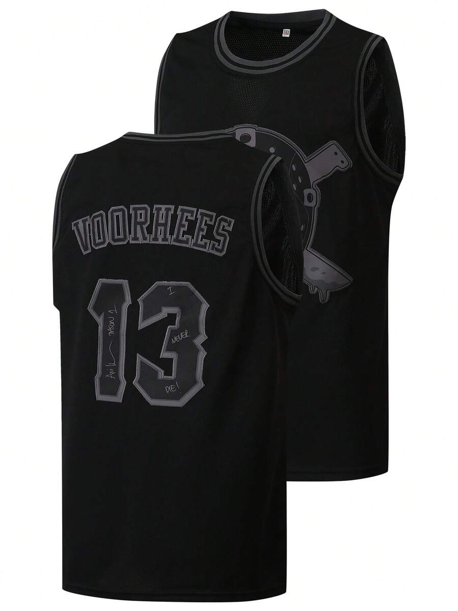 Boyfriend Style Men's Basketball Jersey, No.13, Black, Embroidered Sports Tank Top - Black - View 1