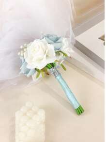1 Piece Of New Wedding Artificial Bride Bouquet In Blue For Bridesmaid Summer Birthday Gifts Beach Back To School School Supplies Room Decor
