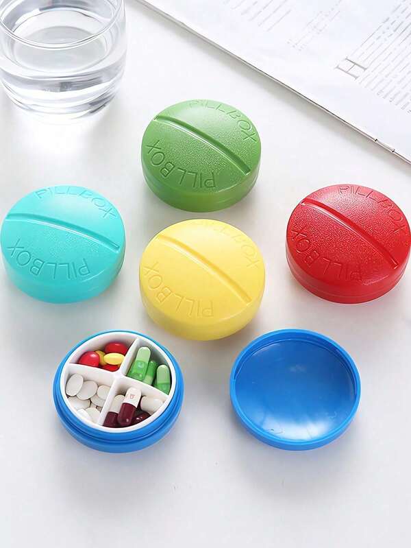 1 pieza Caja de pastillas portátil con 4 compartimentos, organizador de medicina multifuncional sellado para viaje, caja de almacenamiento de medicamentos portátil, organizador de pastillas, contenedor de dosis, soporte para medicamentos, vitaminas y aceite de hígado de bacalao, caja de píldoras pequeña y portátil para viaje con almacenamiento seguro para dosis diarias, regalo ideal para los padres