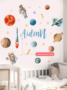 Custom Wall Stickers, Customizable Name, Planetary Astronauts Wall Decals - PVC Self-Adhesive Removable Wall Stickers For Nursery, Kids' Room, Playroom, Or Classroom – Cute & Creative Wall Decor For Any Space Back To School
