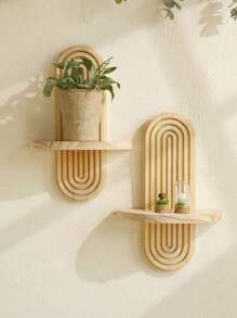 1pc Bohemian Style Decorative Wooden Shelf, Wall Mounted Storage Rack For Living Room, Bedroom, Bathroom, Suitable For Display & Plants Decor