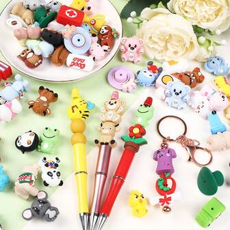 3D Silicone Bead Set - 15pcs/25pcs, Random Style, Versatile For Crafting And Beads For Jewelry Making