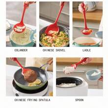 Kitchen All-In-One Heat-Resistant Silicone Cookware Set,Five-Piece Set,Household Silicone - Spatula, Soup Spoon, Frying Spatula, Slotted Spoon, Rice Spoon, Non-Stick Pan Cooking Spoon And Spatula Silicone Spatula Fish Frying Spatula Stir-Fry Spatula Steak Spatula Frying Pan Spatula Kitchenware, Non-Stick, Anti-Slip, Heat-Resistant, Anti-Scald (Without Rack)