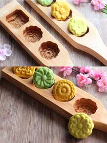 1 Set Of 4 Flower-Shaped Wooden Stamps, Wooden Mooncake Molds, DIY Hand-Pressed Mooncake Stamps, Dim Sum Desserts, Mung Bean Cakes, Pumpkin Cakes, Biscuits, Steamed Buns, Mid-Autumn Festival Pastry Molds, Biscuit Cutters, Mooncake Makers, Baking Tools, Suitable For Restaurants/Outdoors/Dining/Parties/Gifts/Festivals