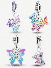 1Pc Fashionable 925 Sterling Silver Butterflies Series Charm Bead Fit For Women Bracelets Bangles DIY Jewelry Making  And Daily Outfit Matching Jewelry Decoration For Girls