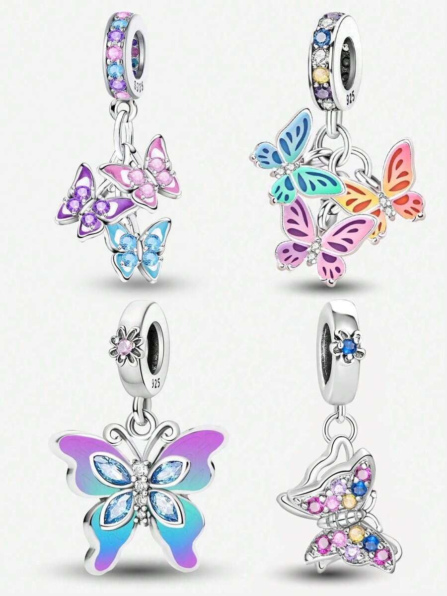 1Pc Fashionable 925 Sterling Silver Butterflies Series Charm Bead Fit For Women Bracelets Bangles DIY Jewelry Making  And Daily Outfit Matching Jewelry Decoration For Girls