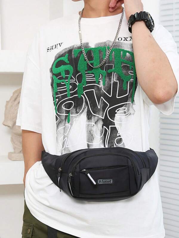 Sac banane multifonctionnel pour homme, style décontracté, à la mode, couleur unie, avec compartiments et poches, idéal pour les voyages et la poitrine