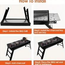 Barbecue portable et pliable avec hauteur réglable et étagère latérale intégrée - barbecue extérieur en métal robuste pour la cour, le camping, les pique-niques - design de rangement compact, housse de barbecue pour l'extérieur, finition en peinture aérosol durable