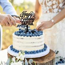 1 件时尚个性化名字蛋糕装饰，带有星星、蝴蝶和心形图案的蛋糕装饰，生日派对蛋糕装饰，非常适合生日派对装饰、早午餐、温馨氛围、家居生活、定制蛋糕装饰 - 黑色 - 查看 2