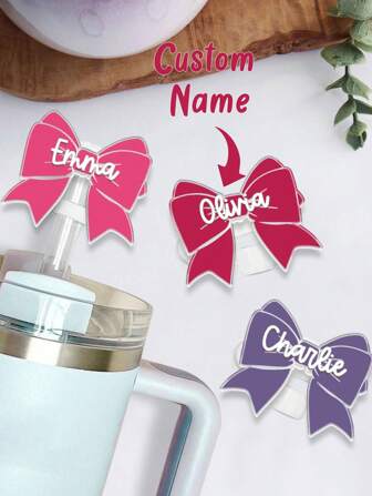1 Pc Personalized Birthday Gift For Her, Acrylic Straw Topper With Name, Custom Bowtie Cup Straw Cover, Glass Accessories