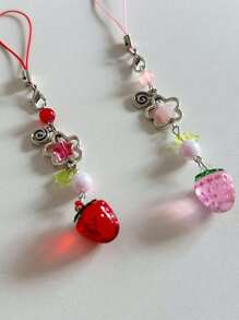 1pc Cute Strawberry Phone Lanyard Charm, Pink Fruit Fashion Keychain Phone Accessory, Girly Style Phone Case Pendant Gifts For Mother, Family, Friends, Birthday, Holiday Phone Charm, Phone Chain