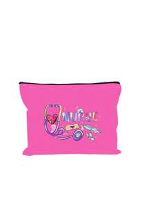 Polychrome Makeup Bag With Creative Patterns Related To The Nurse Theme, A Storage Bag With The Letter "Nurse", Which Can Store Medical , A Multifunctional Beauty Bag,Handbag, Coin Purse, Miscellaneous Storage, Medication Classification