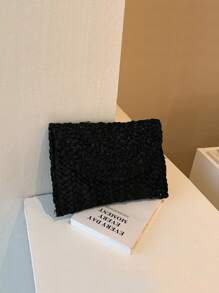BAILEE 1 pieza Bolso de mano de cena con trenzado de hoja de maíz, bolso grande de mujer de paja de estilo sólido y simple para moda, ideal para vacaciones, viajes, combinar con ropa de moda y salir de compras con amigos