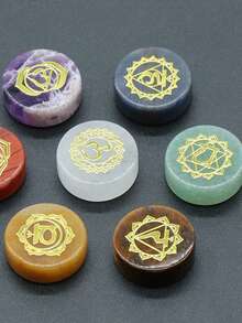 7 件/包 圆形 7 脉轮天然石饰品 紫水晶石英雕刻符号无孔石 16-18 毫米 - 彩色 - 查看 2