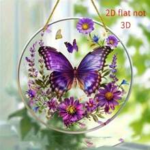 1pc, 2d Flat Lemon Tree - White Magnolia, Red Flowers, Purple Butterfly Sun Catcher, Translucent Circular Window Hanging Decoration, Furniture Natural Theme Decoration, Very Suitable For Walls, Gardens, Porch Furniture Natural Decoration, The Best Holiday Gift For Family And Friends