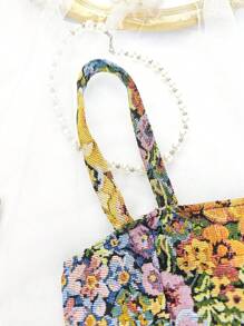 1pc Sexy Vintage Floral Print Cropped Low Neck Backless Tight Fitting Women's Camisole Tank Top