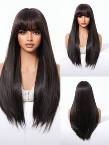 Smooth Natural Looking Straight Hair Wig – 24-Inch Chest-Length Synthetic Heat-Resistant Fiber In Natural Black , Versatile For All Face Shapes - Natural Black - View 2
