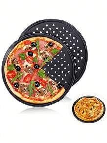 1/2pcs Pizza Pan, Round, Perforated, Non-Stick, Pies Outbreak, Steel, Mould, 32 Cm, Anthracite
