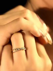 1pc S925 Sterling Silver Multifunctional Elegant Starry Criss-Cross Cubic Zirconia Ring, Versatile For Women, Suitable For Wedding, Daily Wear, Bride, Holiday Party Gift