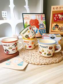 1pc Coffee Cup, Summer Drink Cup, Highly Attractive Cup, Cute Cup, Ceramic Material, Suitable For Coffee, Breakfast, Milk, Couple Cup Back To School