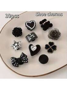 10 pièces Charms de chaussures de dessin animé série noire pour femmes, décoration pour sabots et sandales, accessoires de DIY pour chaussures