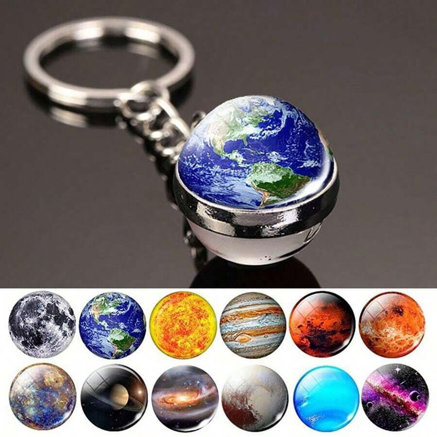 1pc 8 Planets & Moon Galaxy Crystal Glass Keychain Pendant Keyring, Gift & Souvenir School Car Accessories Cute Goth Y2k - Universe Planet - View 1