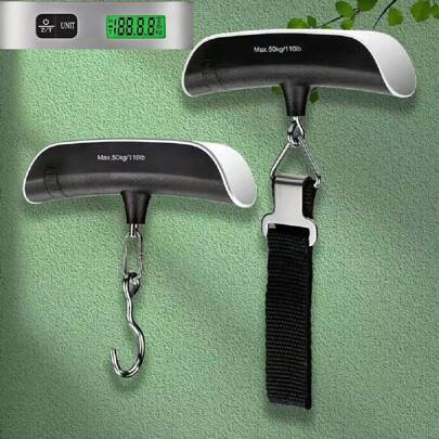 Balança digital portátil de 110 lb/50 kg com visor LCD eletrônico para pendurar malas, pesar malas de viagem, ferramenta de equilíbrio de peso