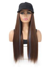 合成长直发棒球帽，带假发片，黑色帽子，24英寸柔顺自然黑色接发，适合女性女孩日常佩戴，派对万圣节帽子假发 - 彩色 - 查看 17