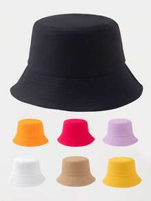 1pc Women Plain Simple Single-Sided Bucket Hat, Suitable For Casual Wear In Spring, Summer And Autumn - A - View 1