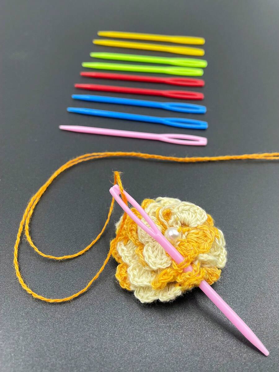 10pcs Plastic Knitting Needles, 2.76 Inch/7cm Random Color Knitting Needles, Sewing Needles, Darning Needles, Plastic Sewing Needles, Tapestry Needles, Plastic Safety Lacing Needles - Multicolor - View 1