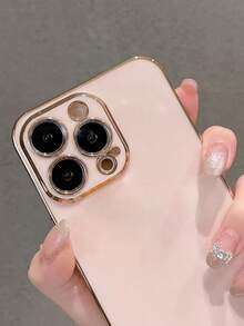 1pc Electroplated Solid Color Straight Edge Durable Matte Comfortable Full Coverage Phone Case Compatible With IPhone 11/12/13/14/15/16/Galaxy S24 FE/ 16 Pro Max/ Edge 30/Redmi Note 13 Pro+/Infinix Smart 8/Infinix Hot 40i/Spark 20/Spark 20C/Spark Go 2024/Honor X8 6D Waterproof Shockproof Anti-Fall Scratch Resistant - Pink - View 2