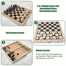 Premium 3-in-1 Holz-Schachspiel mit ausklappbarer Aufbewahrung, inklusive klassischem Schach, Dame und Backgammon, für Erwachsene